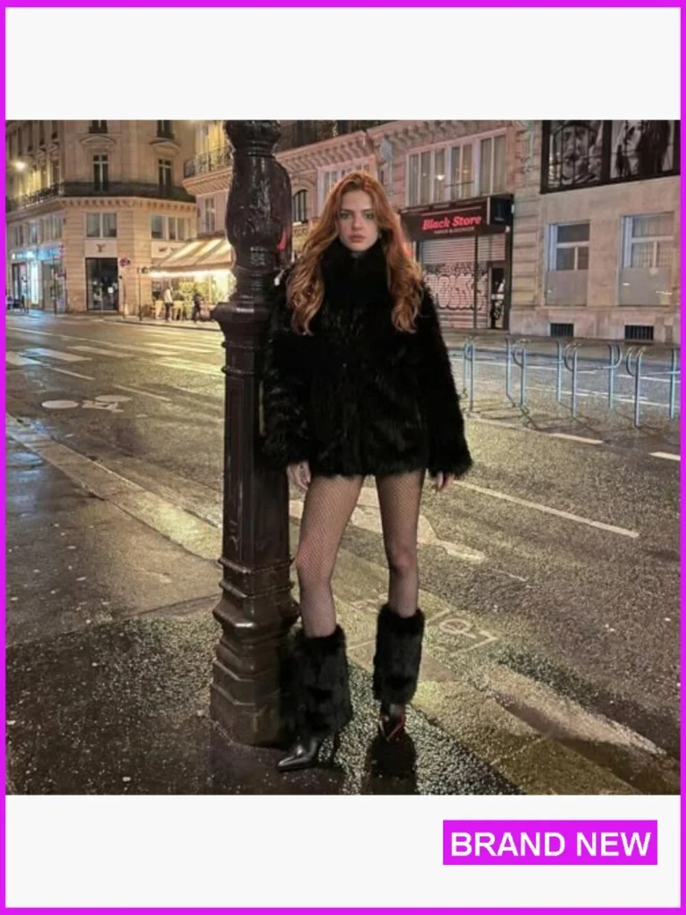Faux Fur Fold Over Mid Calf Kitten Heel Boots with Side Zipper